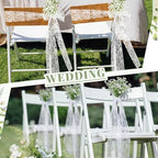 Moukeren 24 Sets White Lace Chair Sashes with Artificial Baby's Breath, 8.2ft Wedding Aisle Pew Decorations Church Ceremony Chair Ribbons for Bridal Shower Banquet Party Decor - Image 5