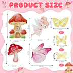 4 Pcs 23.6 Inch Large Fairy Theme Cardboard with Stand and 20 Butterfly Cutout, Prop up Mushroom Butterfly Fairy Yard Signs Decoration for Forest Wonderland Garden Fairytale Photo Prop - Image 2