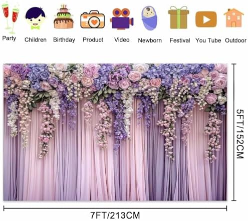 20x10ft Purple Flower Wedding Photography Backdrop Lavender Floral Wedding Bridal Photography Backdrop Anniversary Birthday Baby Shower Girl Party Banner Photo Booth Props Background Wall Decor - Image 6