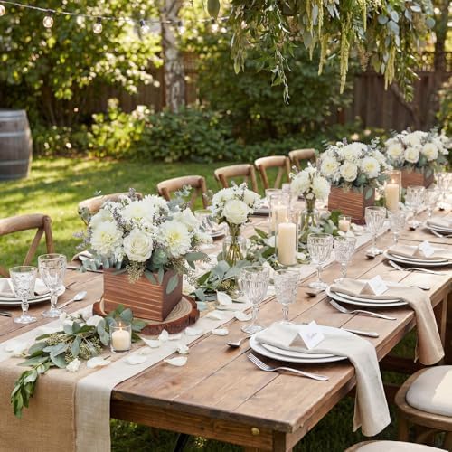 Leinuosen 32 Pcs Wedding Centerpieces Decor Set 16 x 4-inch Rustic Wood Cube Planter Box with 116 x Natural Wood Slices Tabletop Floral Arrangements for Baby Shower Home Garden Decorations (Brown) - Image 4