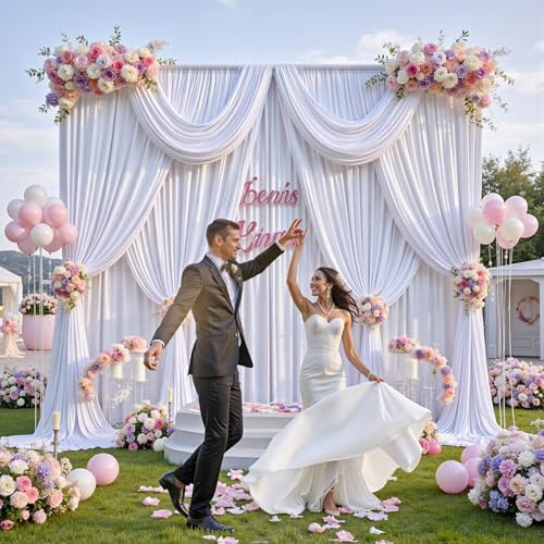 20 ft x 8 ft White Backdrop Curtain Drapes for Wedding Parties, 4 Panels 5 ft x 8 ft Wrinkle Free Polyester Photo Drapes for Birthday Party Baby Shower Backdrop Stand - Image 6
