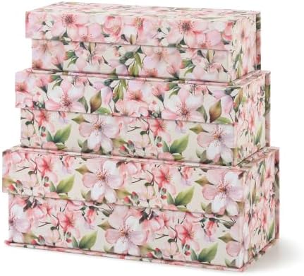Soul & Lane - Decorative Storage Boxes with Lids, Set of 3, Petal Blossom by SoulLane