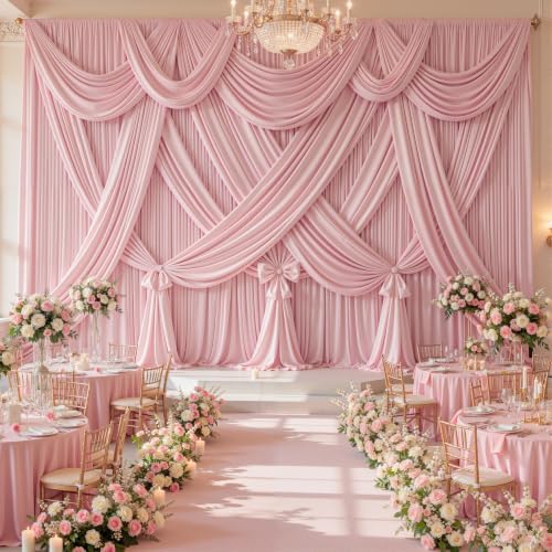 50x10FT Backdrop Curtains with Rod Pockets - Wrinkle Free Photo Stage Backdrop 10 Panels Curtains Drapes for Photography Wedding Party Baby Shower Decorations (Tea Rose) by Unknown