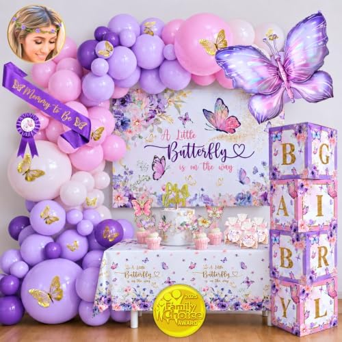 195 Pc Butterfly Baby Shower Decorations, A Little Butterfly Is On The Way by RainMeadow