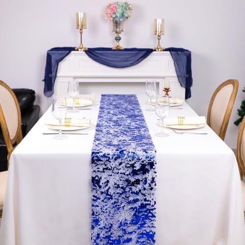 2 Pcs Royal Blue Table Runner, Glitter Metallic Foil Mesh Roll 100 Feet - Image 5