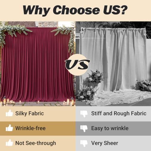 16ftx10ft Wrinkle Free Burgundy Backdrop Curtain - 10 Feet Photography Backdrop Drapes, Silky Polyester Back Drop Cloth for Wedding Baby Shower Balloon Arch Background - Image 7