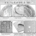 Funnymoom 452 Pcs Silver Birthday Party Decorations Include Diamonds Silver Glitter Paper Plates and Napkins Cups Tablecloth Cutlery Straws Disposable Tableware Set for Birthday Supplies - Image 3