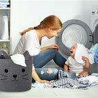 VK VK·LIVING Large Basket for Organizing Cute Animal Storage Baskets Cat Toy Storage Woven Cotton Rope Hamper Organizer for Laundry, Towels, Blanket, Toys, Clothes, Gifts, Pet Bed 15''x14'' - Image 6