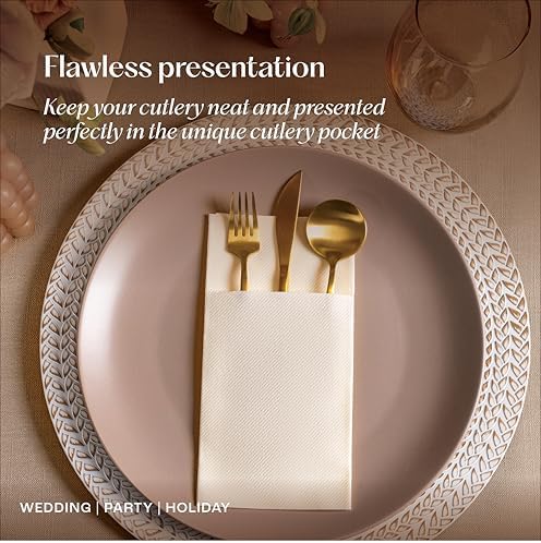 Linen-Feel Dinner Napkins With Flatware Pocket, Pale Blue, 50-Pack - Image 5
