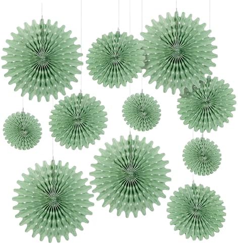 Fun Express Sage Green Hanging Tissue Paper Fans - 12 Piece by FunExpress