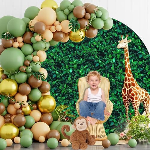 Gallety 7.2 FT Green Leaves Round Backdrop Cover for 5 to 7.2FT Circle Backdrop Stand - Adjustable Circle Arch Cover for Birthday Wedding Jungle Theme and Tropical Party Decorations - Image 5
