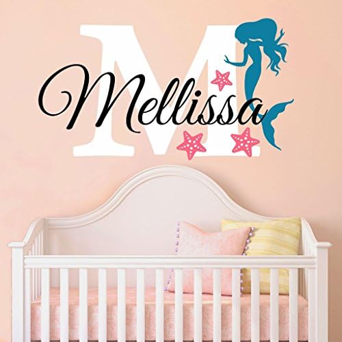 Nursery Mermaid Personalized Custom Name and Initial Wall Decal Sticker 34" W by 24" H, Girl Name Wall Decal, Girls Name, Mermaids Wall Decor, Girls Decor, Girls Bedroom, Plus Free Hello Door Decal by DecorDesignsDecals
