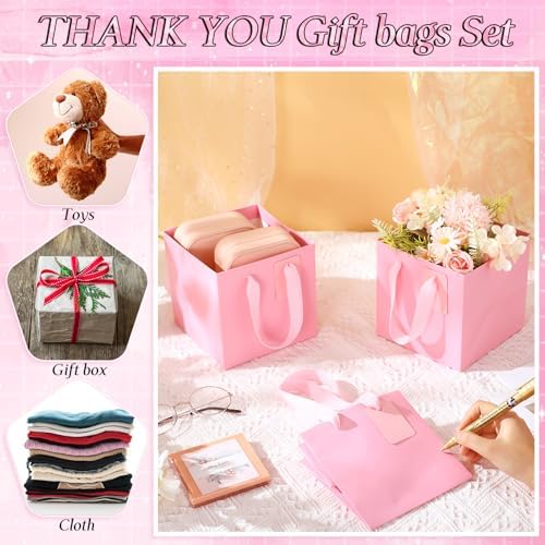 Windyun 50 Pcs Mini Paper Gift Bags with Handle 6 x 6 x 6'' Square Small Favor Bag with DIY Thank You Tag for Christmas Birthday Wedding Bridal Shower Bridesmaid Graduation Party (Pink) - Image 6