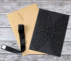 100 Sets 4.9 x 7 ''Laser Cut Wedding Invitations Cards with Ribbon and Envelopes For Birthday Baby Shower Wedding Rehearsal Dinner Invite (Black) - Image 6