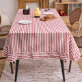 vctops Farmhouse Red Stripe Ruffle Table Cloth, Boho Cotton Linen Tablecloth, Washable Table Cover for Rectangle Table Baby Shower Kitchen Party Wedding Decor (Red B,70"x102") by vctops