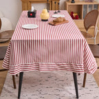 vctops Farmhouse Red Stripe Ruffle Table Cloth, Boho Cotton Linen Tablecloth, Washable Table Cover for Rectangle Table Baby Shower Kitchen Party Wedding Decor (Red B,70"x102") by vctops