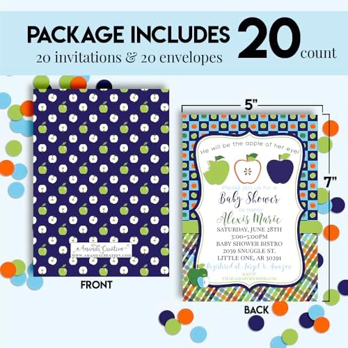 Amanda Creation Custom Baby Shower Invites Apple Baby Shower Invitation 20 5x7 Custom Personalized Apple Themed Invites With Envelopes - Image 4