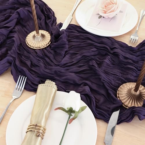 8 Pack Dark Purple Cheesecloth Table Runner 120 Inch Boho Wedding Decor - Image 5