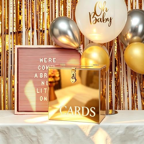 Gold Mirror Acrylic Wedding Card Box - Image 4