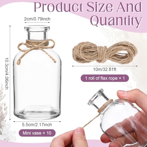 Nuanchu 10 Pcs Boho Wildflowers Dried Flowers Bouquet, 10 Glass Vase, Rope - Image 2