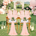 QueenDream Blush Chair Sashes Wedding: 36 Pieces Long Sheer Wedding Aisle Chair Decorations Tulle ChairCovers with Artificial Eucalyptus - Image 2