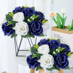 10Pcs Artificial Rose Balls for Centerpieces (Navy Blue & White) - Image 4