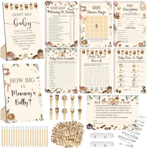 Funnymoom 426 Pcs Baby Shower Games Set Coffee Theme, 8 Activities by Funnymoom