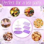 FoldTier 6 Pack Cupcake Stand Set 3 Pcs 3 Tier Gradient Dessert Table Display Stands Cookie Tray Rack 3 X14 in Rectangle Party Trays for Wedding Birthday Tea Party Baby Shower(Purple,Round) - Image 7