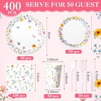 Pickmesh 400 Pcs Wildflower Party Supplies Paper Plates Napkins Serve 50 - Image 2