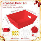 EVELOMO 6 Pack Empty Gift Baskets to Fill - 12" x 10" Large Baskets for Gifts Empty, Sturdy DIY Gifts Baskets Sets with 500g Crinkle Cut Papers for Birthdays Weddings Parties and Holidays (Red) - Image 3