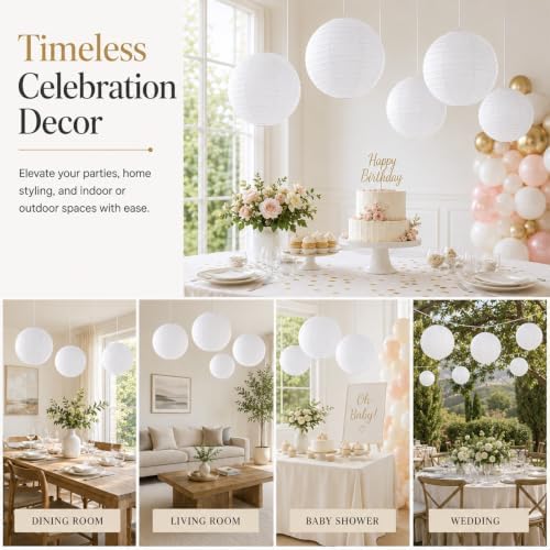 6 Pcs 18 Inch Large White Paper Lanterns Jumbo Hanging Party Decorations - Image 7