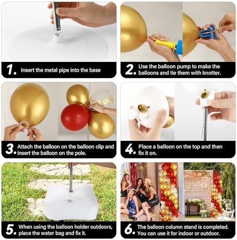 2 Sets Red Gold Balloon Column Stand Kit with 100 Balloons Adjustable Balloon Tower Stand with Bases for Floor Red Gold Confetti Balloon Column Kit for Back to School Birthday Wedding Party Decor - Image 5