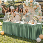 Partisky Sage Green Polyester Table Skirt for Rectangle Tables 17ft, Wrinkle Resistant Pleated Ruffle Table Cloth for Wedding Baby Shower - Image 3