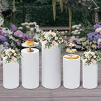 LOYALHEARTDY Round Cylinder Pedestal Stands 5PCS White Metal Pedestal Decor Backdrop Dessert Table Pillars for Party Birthday Wedding Props Baby Shower Party Event Decoration - Image 4