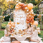 Tegeme 7.2ft Our Little Pumpkin is Turning One Arch Backdrop Cover 1st Birthday Baby Shower Decoration Large Orange Floral Pumpkin Backdrop for First Birthday Party Supply Photo Background Decoration - Image 5