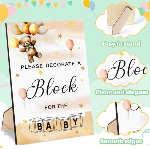 Baby Shower Blocks Game Set with Wooden Box, Acrylic Markers & Wooden Sign for Baby Shower Games, Gender Reveal & Decorations (BrownBear) - Image 5