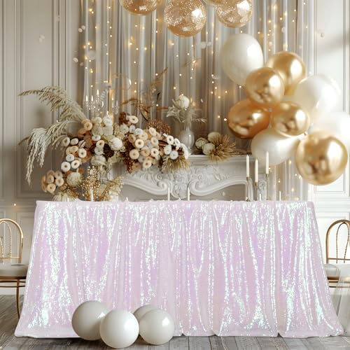 Poise3EHome Iridescent White Sequin Tablecloth 60×120 Inch Rectangle Sparkly Fabric Table Cloth for Birthday Wedding Party Holiday Baby Shower Christmas Decoration - Image 4