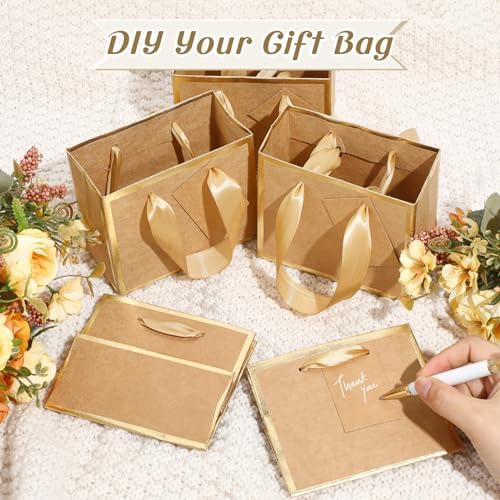 Yeaqee 100 Pcs Mini Metallic Paper Gift Bags with Handle, Kraft, Gold - Image 4