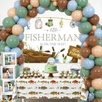 Fishing Baby Shower Decoration, A Little Fisherman is on the Way Backdrop Cupcake Cake Topper Sash Pin Box Table Cloth Latex Balloon Garland Arch Kit for Gone Fishing Baby Shower Supplies - Image 2