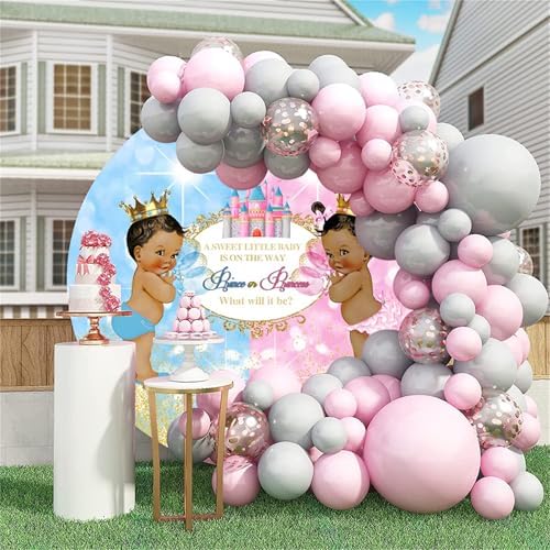 Polyester Diameter 7.5ft Round Gender Reveal Backdrop Blue Pink Cute Castle Background for Photography Boy or Girl Mommy Pregnancy Surprise Party Decor Supplies Photo Booth Props - Image 4