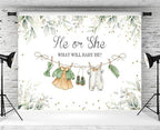 12x8ft Greenery Gender Reveal Backdrop Boy or Girl Clothes Photography Background Green Eucalyptus Leaves Gender Reveal Party Decorations Cake Table Banner Photo Studio Props - Image 3