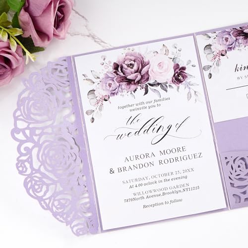 50PCS Purple Blank Wedding Invitations Shower Birthday Quince Party Invites - Image 3