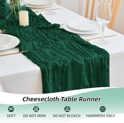 16 Pack Dark Green Cheesecloth Table Runner 21.5 x 120 Inches Boho Gauze Table Runners 10FT Long Cheese Cloth Table Runner for Bridal Shower Baby Shower Birthday Party Wedding Decor - Image 6