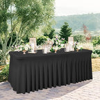 Besutolife Black Tablecloth for Rectangle Table 6ft Spandex Table Skirt One-Piece Design for Birthday Parties Wedding - Image 2