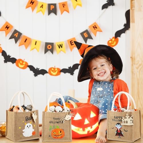 Sweetude 12 Pack Halloween Linen Burlap Bags with Tags,Classic - Image 7