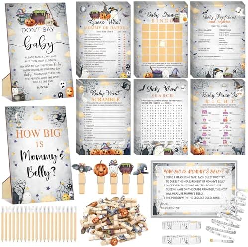Funnymoom 426 Pcs Halloween Baby Shower Games Set, 8 Party Activities by Funnymoom