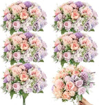 Tigeen 12 Bundles Artificial Flowers Bouquet Silk Peonies, Purple,Pink by Tigeen