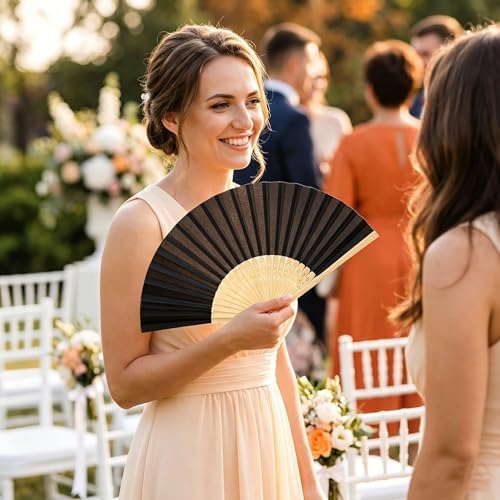 Paper Hand Fans, 8.3 Inch Foldable Handheld Fans for Wedding Favors, Party Decorations, Bridal Shower, Baby Shower, Summer Cooling, Decoration Fan(Black-50) - Image 5