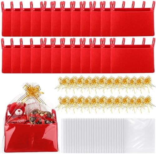 Ferrochef 24 Pack Gift Basket Set, Red Felt Storage Bin with Handle, Ribbon by Ferrochef
