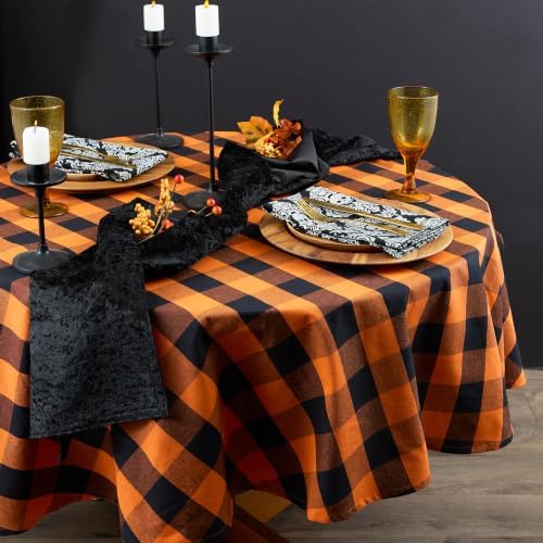 DII Buffalo Check Collection, Classic Farmhouse Tablecloth, Tablecloth, 70" Round, Orange & Black - Image 4